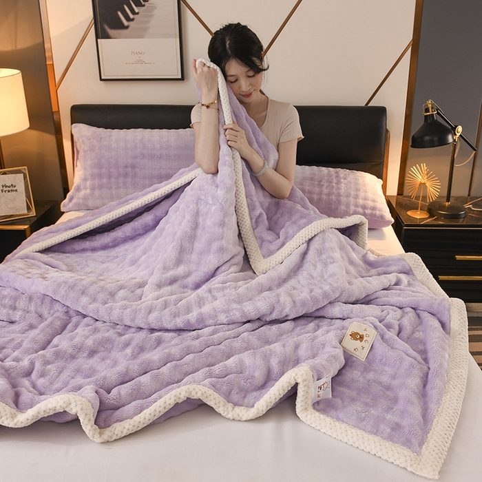 91家纺网 家纺一手货源 找家纺 爱彼家纺 2025秋冬新款玉兔云绒毛毯毯子午睡毯玉兔云绒-系列二 【简梦】-芋紫