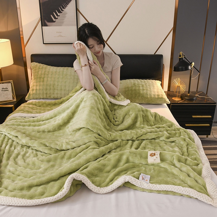 91家纺网 家纺一手货源 找家纺 爱彼家纺 2025秋冬新款玉兔云绒毛毯毯子午睡毯玉兔云绒-系列二 【简梦】-茶绿