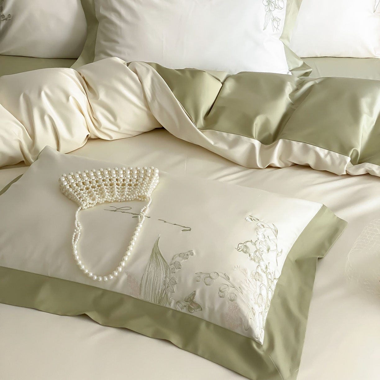 91家纺网 家纺一手货源 找家纺 （总）云栖家居 2025新品50支全棉长绒棉刺绣纯棉绣花四件套-铃兰（控价不得低于328）