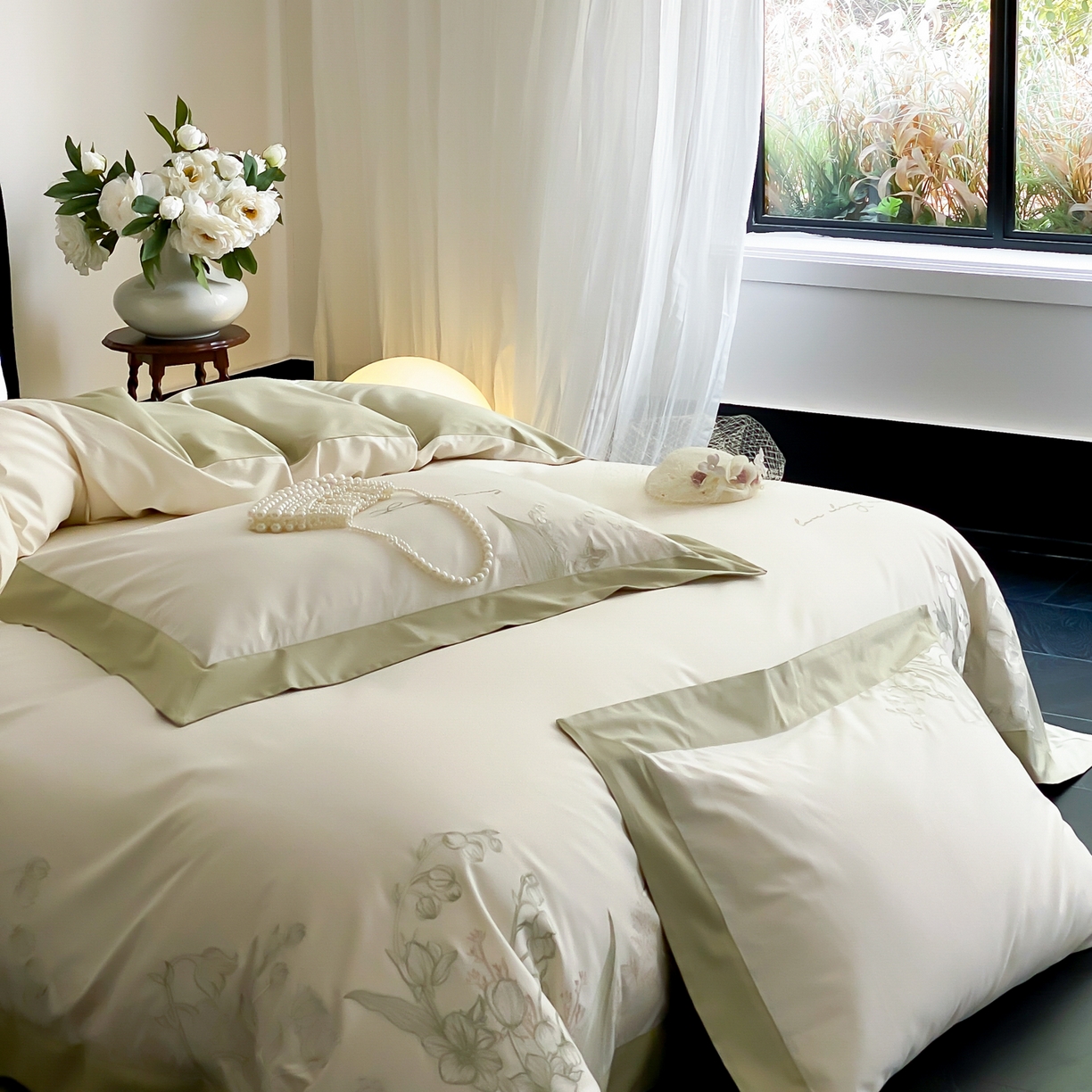 91家纺网 家纺一手货源 找家纺 （总）云栖家居 2025新品50支全棉长绒棉刺绣纯棉绣花四件套-铃兰（控价不得低于328）