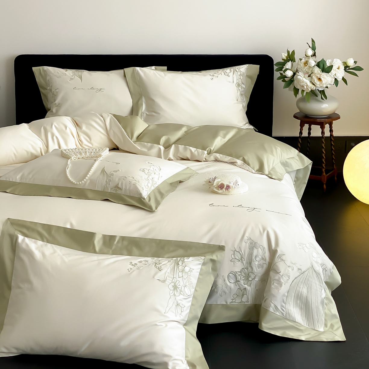 91家纺网 家纺一手货源 找家纺 （总）云栖家居 2025新品50支全棉长绒棉刺绣纯棉绣花四件套-铃兰（控价不得低于328）