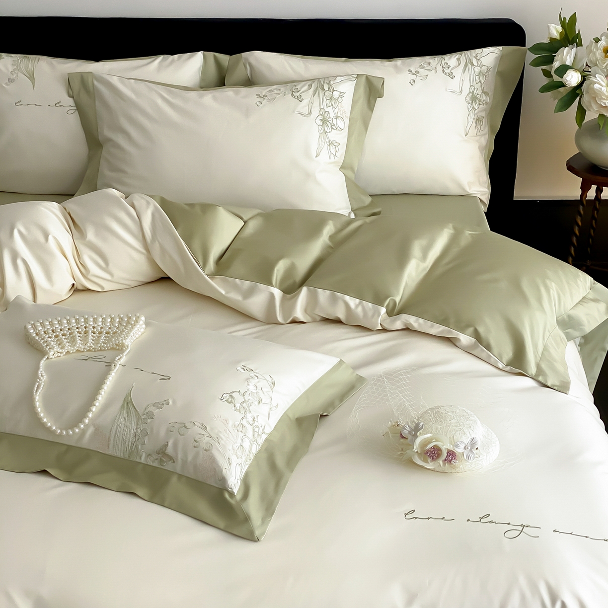 91家纺网 家纺一手货源 找家纺 （总）云栖家居 2025新品50支全棉长绒棉刺绣纯棉绣花四件套-铃兰（控价不得低于328）