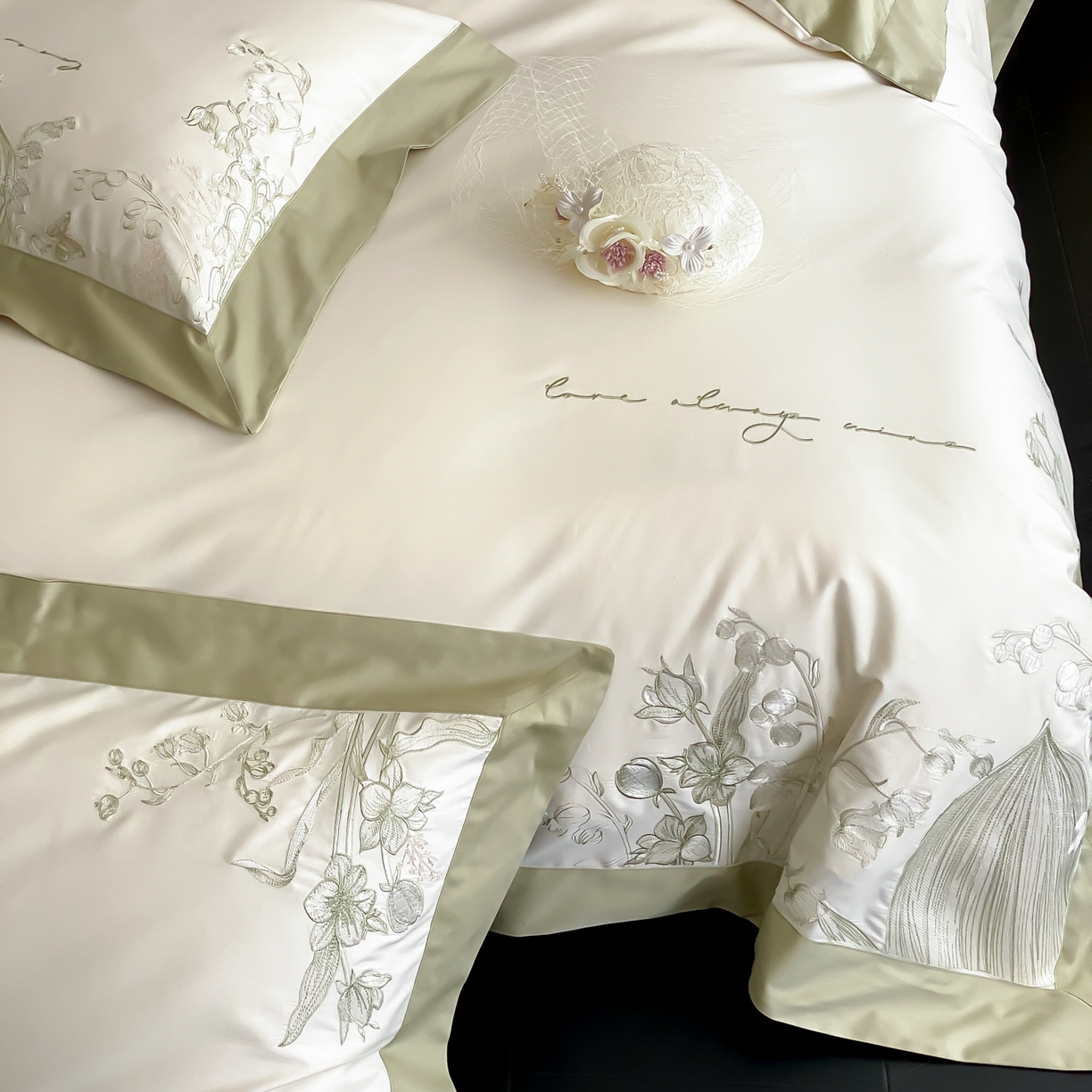 91家纺网 家纺一手货源 找家纺 （总）云栖家居 2025新品50支全棉长绒棉刺绣纯棉绣花四件套-铃兰（控价不得低于328）