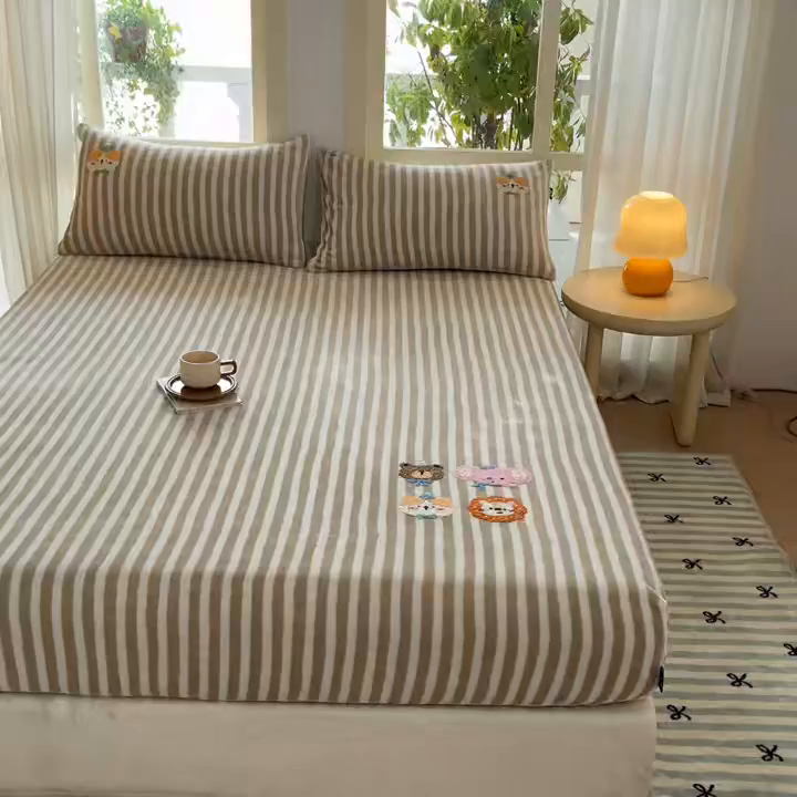 91家纺网 家纺一手货源 找家纺 乐美家纺 2025新款A类高克重牛奶绒毛巾绣床笠三件套 森林世界