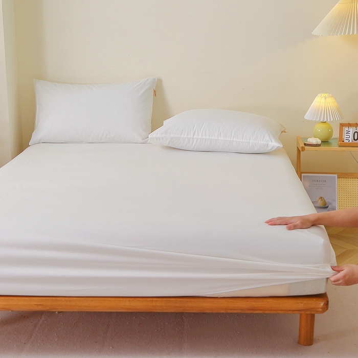 晶缦 2025新款100%纯棉13376纯色喷气全棉磨毛单床笠 暖芸馨-本白色