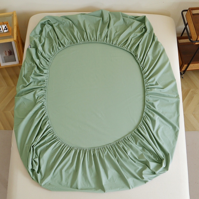 91家纺网 家纺一手货源 找家纺 晶缦 2025新款100%纯棉13376纯色喷气全棉磨毛单床笠 暖芸馨-茶卡绿