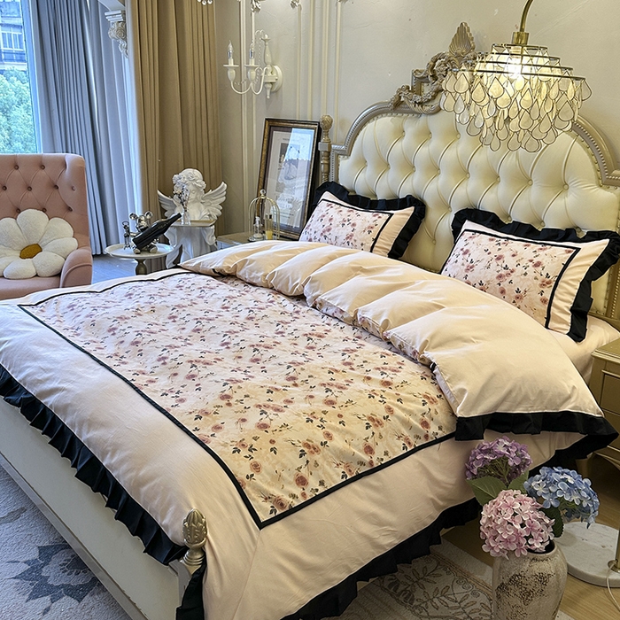 （總）多樂娜 2025新款法式100S全棉貢緞數碼印花四件套 長絨棉工藝款輕奢花邊款（會員-20）控價378/398起（券后?。。﹦毡乜貎r謝謝配合