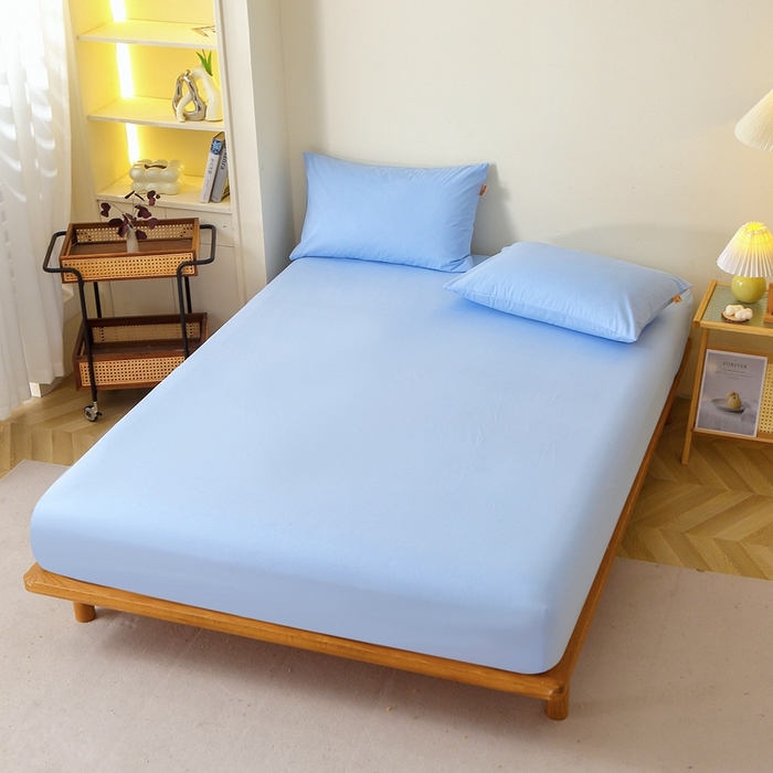 91家纺网 家纺一手货源 找家纺 晶缦 2025新款100%纯棉13376纯色喷气全棉磨毛单床笠 暖芸馨-淡天兰