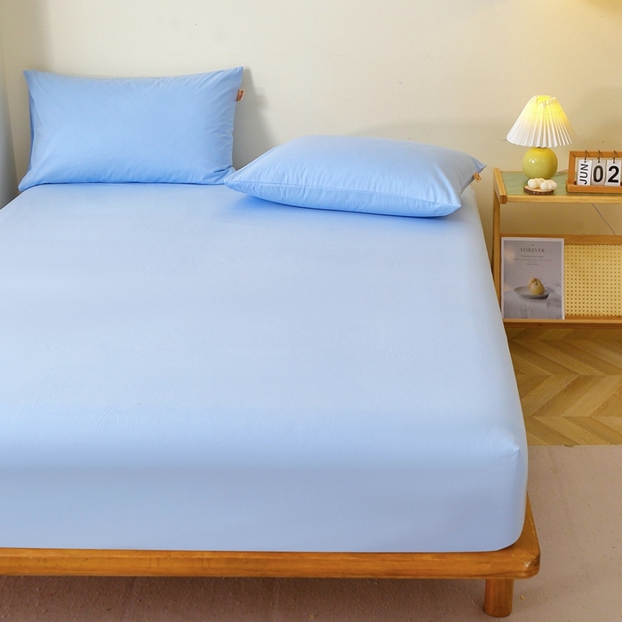 91家纺网 家纺一手货源 找家纺 晶缦 2025新款100%纯棉13376纯色喷气全棉磨毛单床笠 暖芸馨-淡天兰