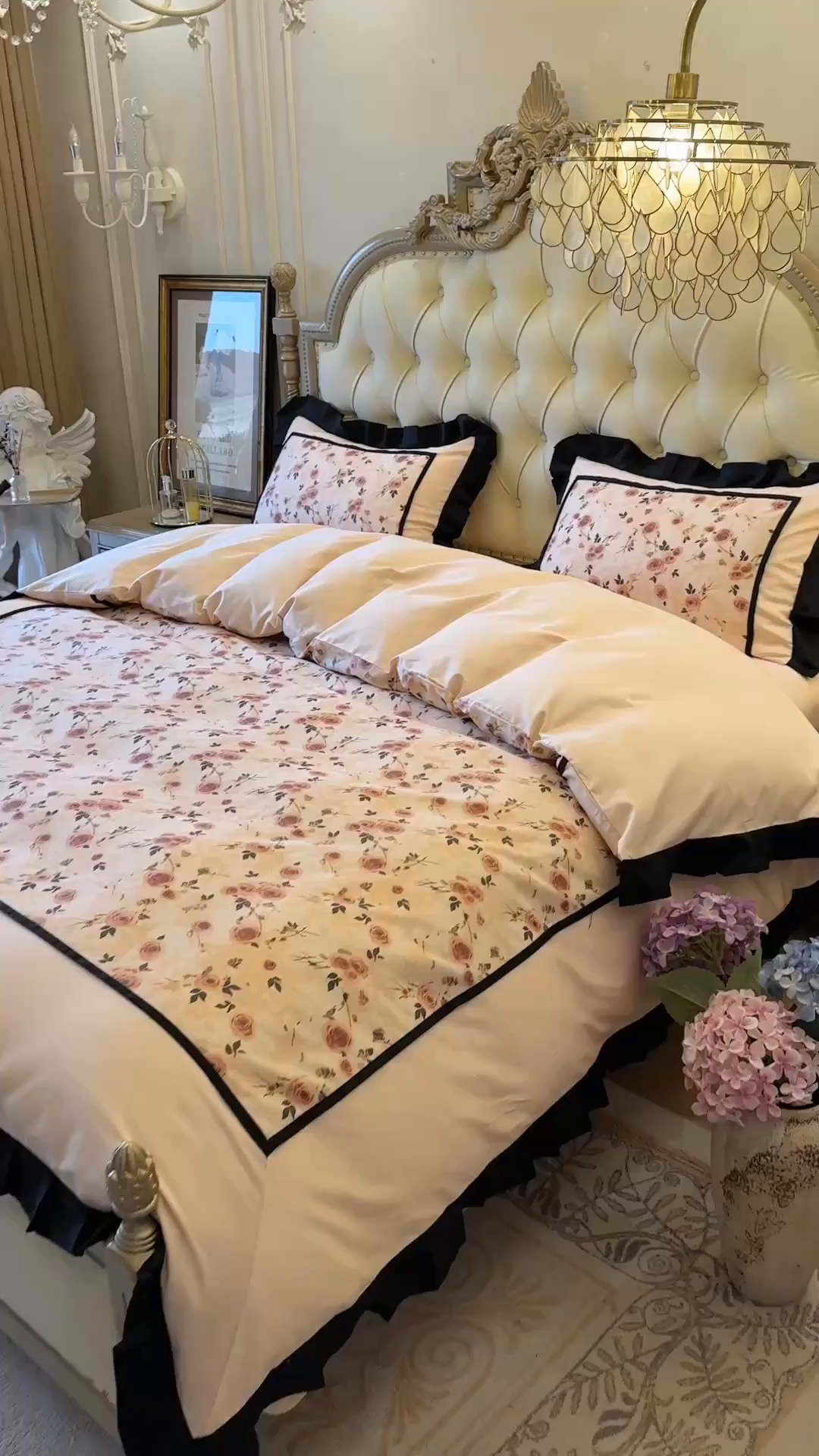 91家纺网 家纺一手货源 找家纺 （总）多乐娜 2025新款法式100S全棉贡缎数码印花四件套 长绒棉工艺款轻奢花边款（会员-20）控价378/398起（券后！！）务必控价谢谢配合