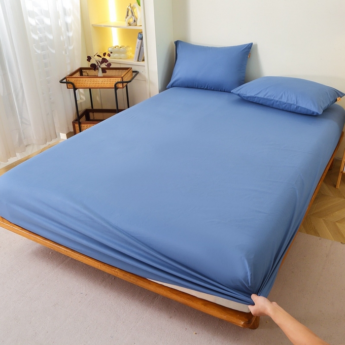 91家纺网 家纺一手货源 找家纺 晶缦 2025新款100%纯棉13376纯色喷气全棉磨毛单床笠 暖芸馨-靛青蓝