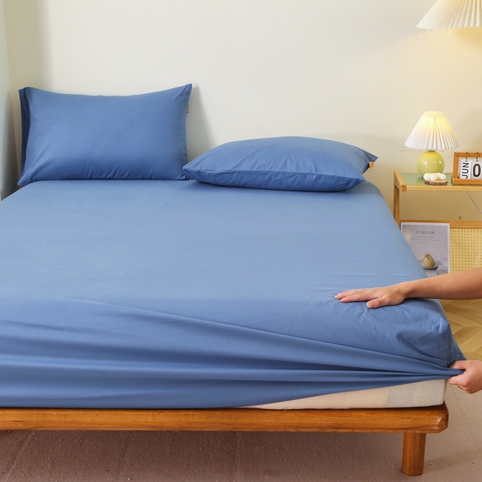 晶缦 2025新款100%纯棉13376纯色喷气全棉磨毛单床笠 暖芸馨-靛青蓝