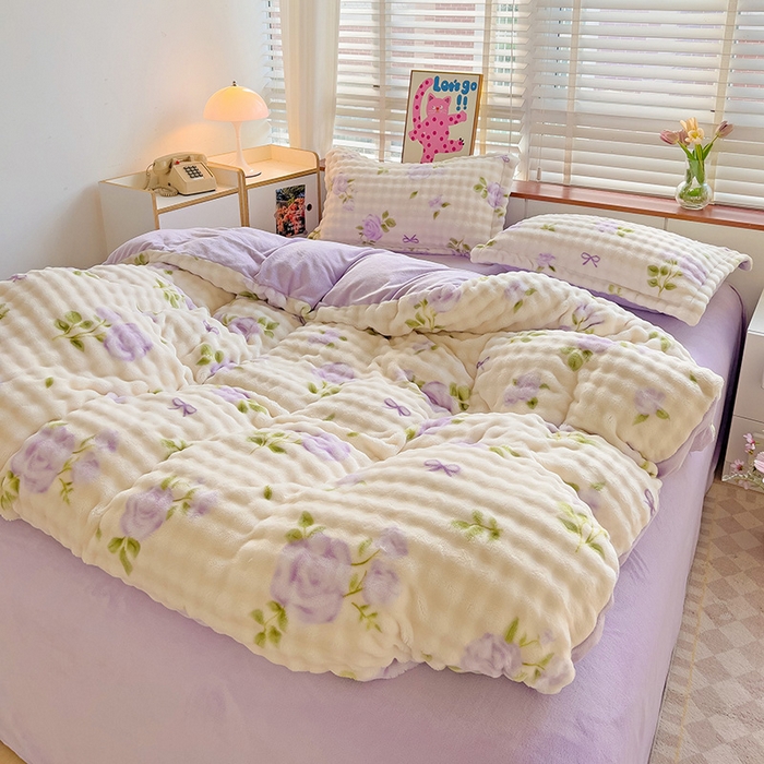 91家纺网 家纺一手货源 找家纺 宜家坊 2025新款泡泡绒牛奶绒立体印花四件套 田园生活