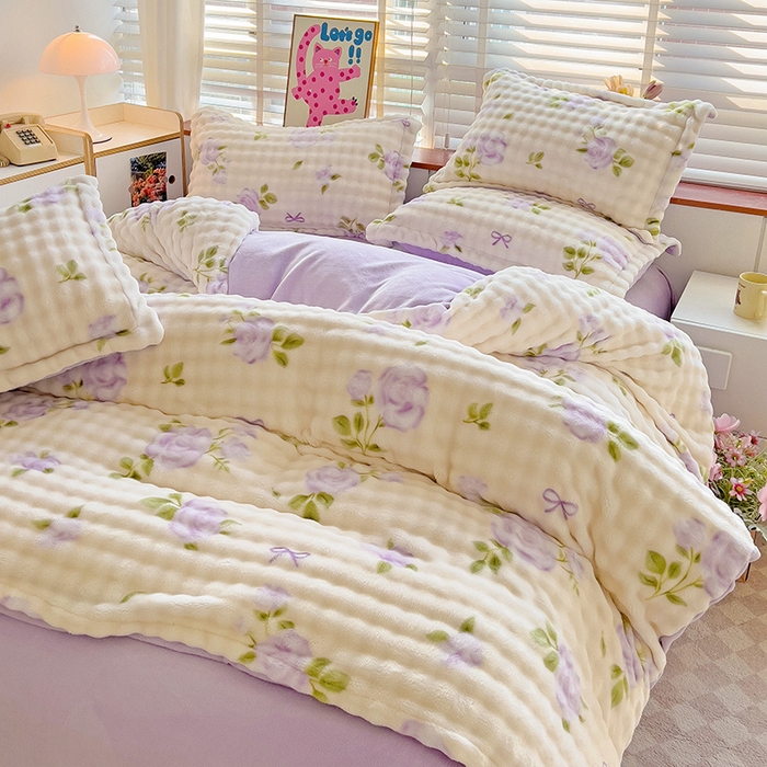 91家纺网 家纺一手货源 找家纺 宜家坊 2025新款泡泡绒牛奶绒立体印花四件套 田园生活