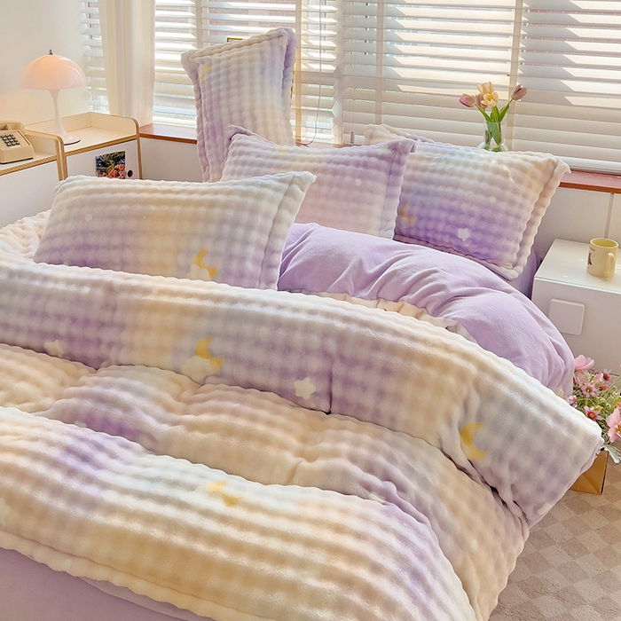 91家纺网 家纺一手货源 找家纺 宜家坊 2025新款泡泡绒牛奶绒立体印花四件套 梦幻星空