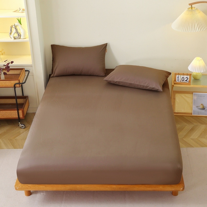 91家纺网 家纺一手货源 找家纺 晶缦 2025新款100%纯棉13376纯色喷气全棉磨毛单床笠 暖芸馨-枯茶棕