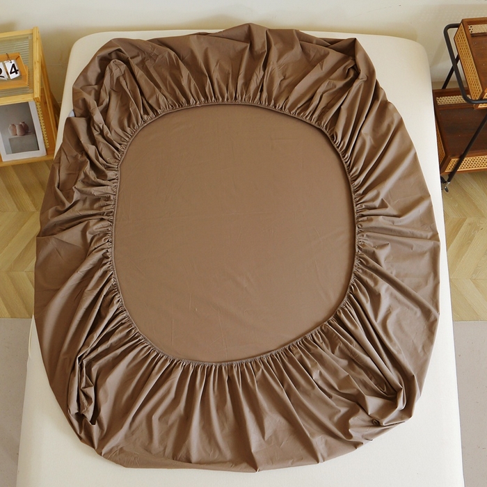 91家纺网 家纺一手货源 找家纺 晶缦 2025新款100%纯棉13376纯色喷气全棉磨毛单床笠 暖芸馨-枯茶棕