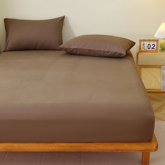 91家纺网 家纺一手货源 找家纺 晶缦 2025新款100%纯棉13376纯色喷气全棉磨毛单床笠 暖芸馨-枯茶棕