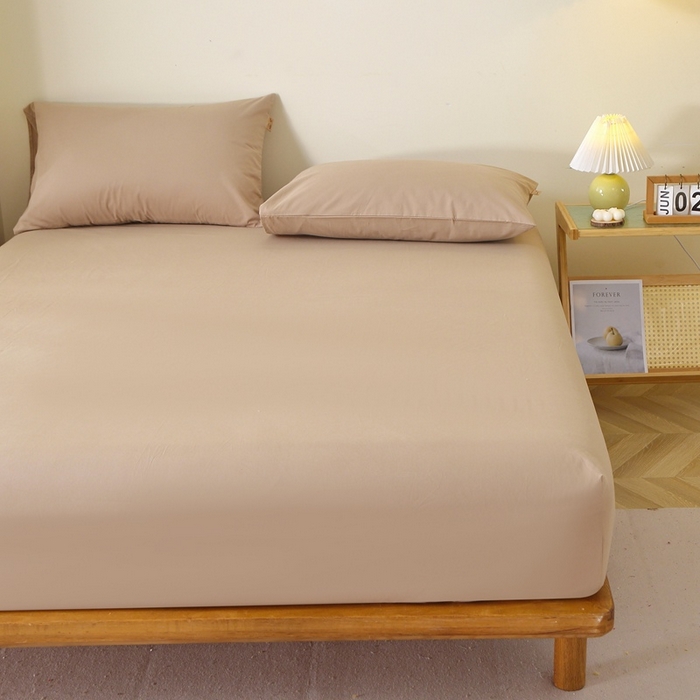 91家纺网 家纺一手货源 找家纺 晶缦 2025新款100%纯棉13376纯色喷气全棉磨毛单床笠 暖芸馨-鹿角棕