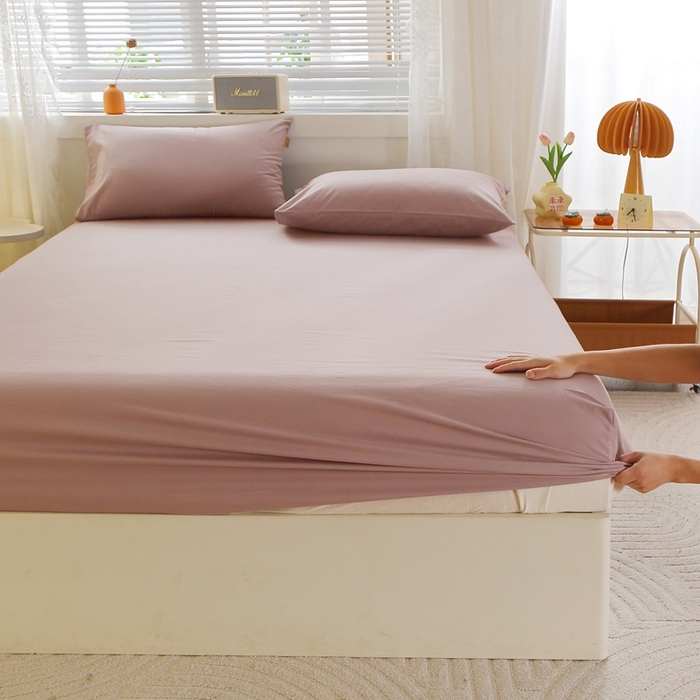 晶缦 2025新款100%纯棉13376纯色喷气全棉磨毛单床笠 暖芸馨-暖贝粉