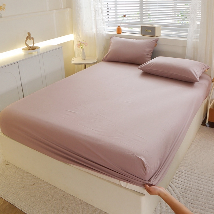 91家纺网 家纺一手货源 找家纺 晶缦 2025新款100%纯棉13376纯色喷气全棉磨毛单床笠 暖芸馨-暖贝粉