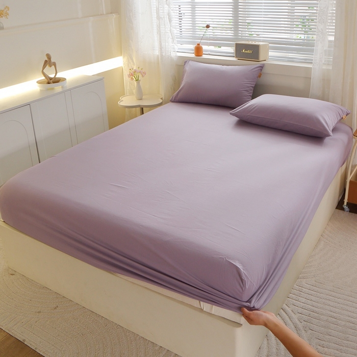 91家纺网 家纺一手货源 找家纺 晶缦 2025新款100%纯棉13376纯色喷气全棉磨毛单床笠 暖芸馨-浅陌紫