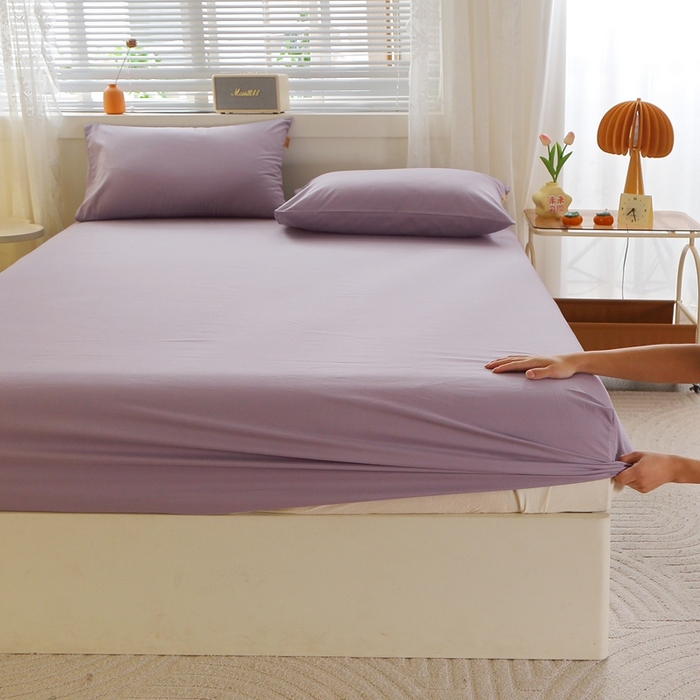 晶缦 2025新款100%纯棉13376纯色喷气全棉磨毛单床笠 暖芸馨-浅陌紫