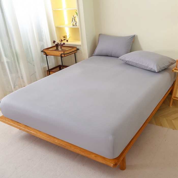 91家纺网 家纺一手货源 找家纺 晶缦 2025新款100%纯棉13376纯色喷气全棉磨毛单床笠 暖芸馨-浅青灰