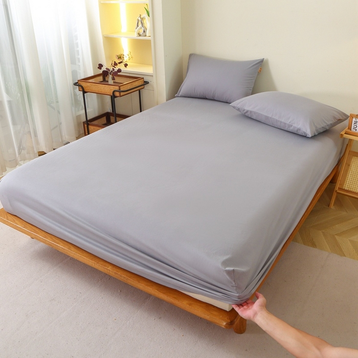 91家纺网 家纺一手货源 找家纺 晶缦 2025新款100%纯棉13376纯色喷气全棉磨毛单床笠 暖芸馨-浅青灰