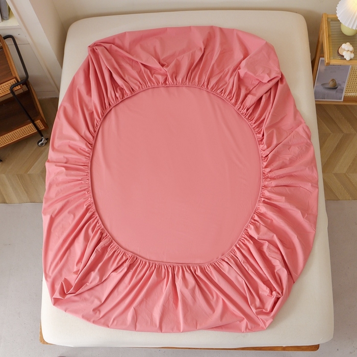 91家纺网 家纺一手货源 找家纺 晶缦 2025新款100%纯棉13376纯色喷气全棉磨毛单床笠 暖芸馨-蕊红玉