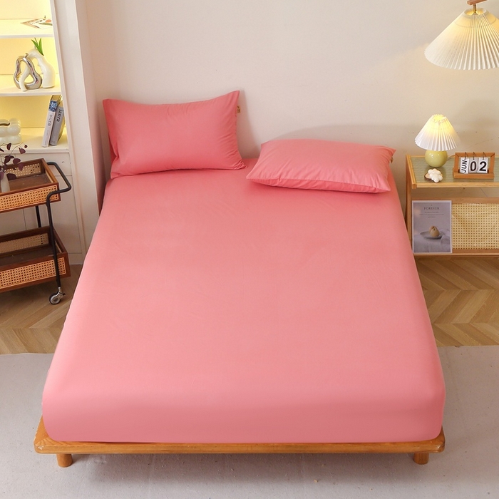 91家纺网 家纺一手货源 找家纺 晶缦 2025新款100%纯棉13376纯色喷气全棉磨毛单床笠 暖芸馨-蕊红玉