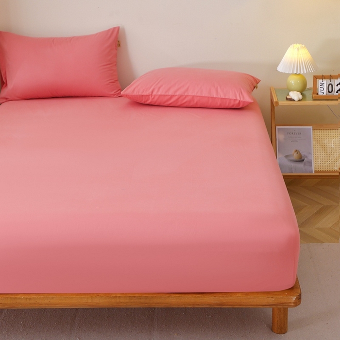 91家纺网 家纺一手货源 找家纺 晶缦 2025新款100%纯棉13376纯色喷气全棉磨毛单床笠 暖芸馨-蕊红玉