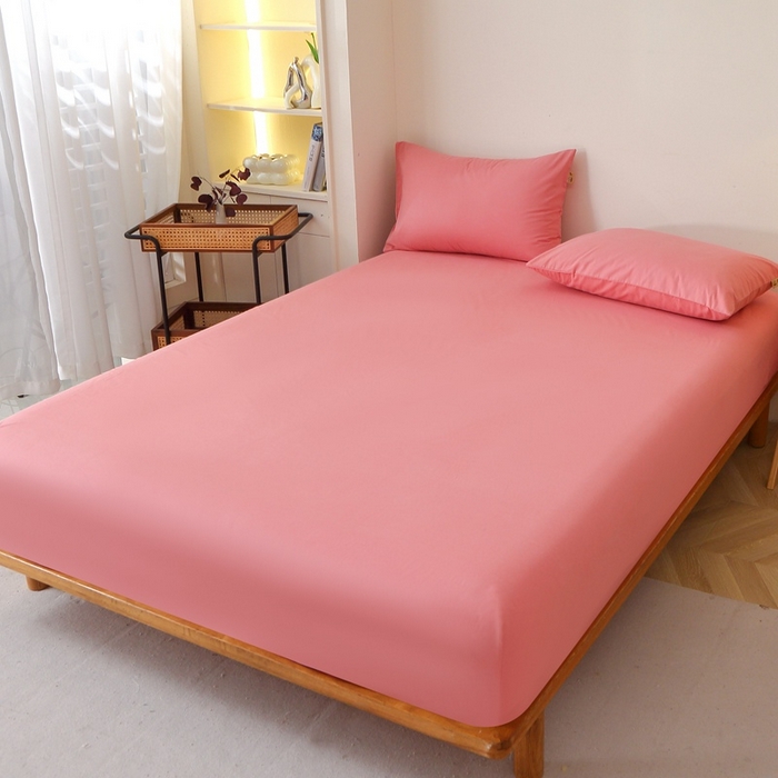 91家纺网 家纺一手货源 找家纺 晶缦 2025新款100%纯棉13376纯色喷气全棉磨毛单床笠 暖芸馨-蕊红玉