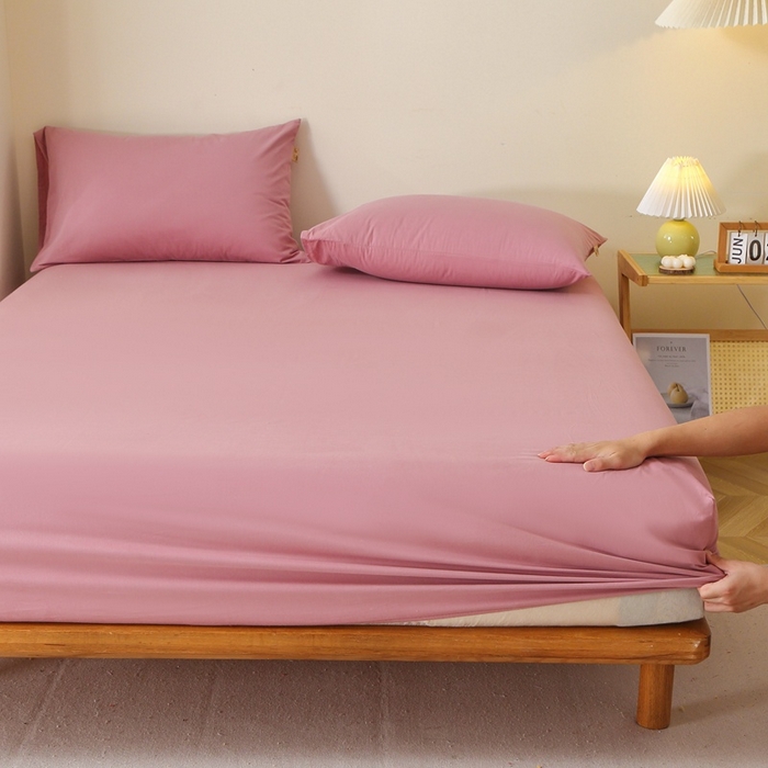 晶缦 2025新款100%纯棉13376纯色喷气全棉磨毛单床笠 暖芸馨-山黎豆红