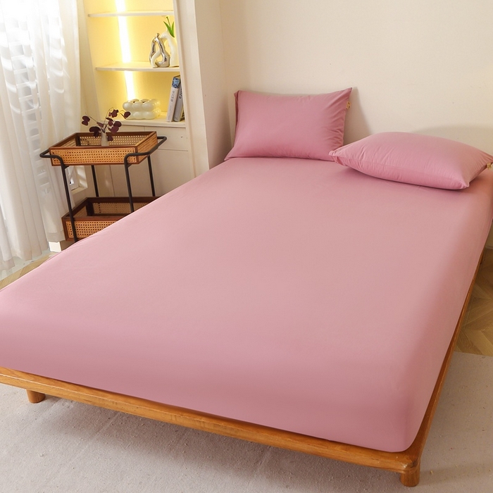 91家纺网 家纺一手货源 找家纺 晶缦 2025新款100%纯棉13376纯色喷气全棉磨毛单床笠 暖芸馨-山黎豆红