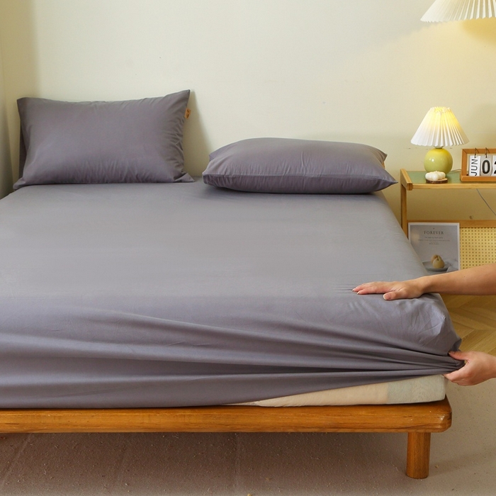 晶缦 2025新款100%纯棉13376纯色喷气全棉磨毛单床笠 暖芸馨-深青灰