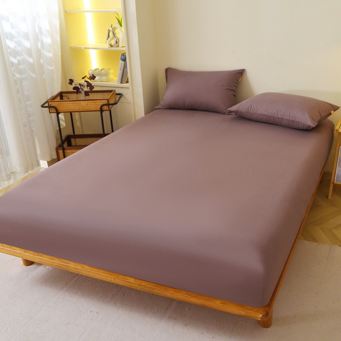 91家纺网 家纺一手货源 找家纺 晶缦 2025新款100%纯棉13376纯色喷气全棉磨毛单床笠 暖芸馨-深松棕