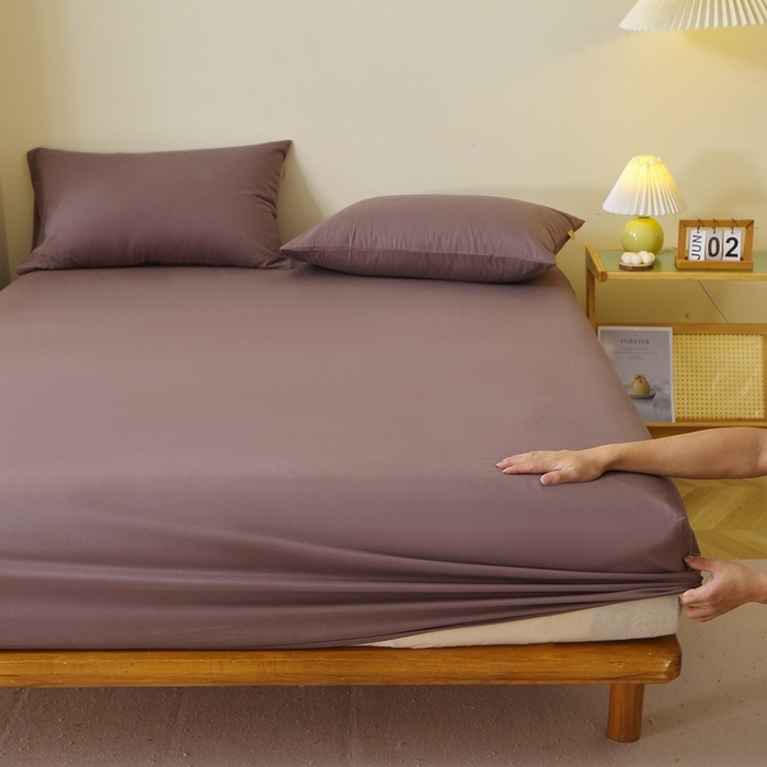 晶缦 2025新款100%纯棉13376纯色喷气全棉磨毛单床笠 暖芸馨-深松棕