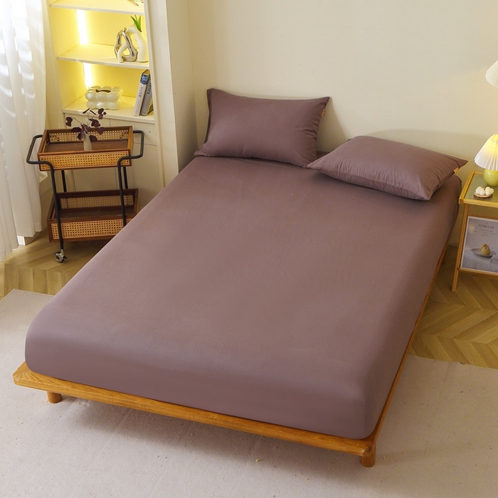 91家纺网 家纺一手货源 找家纺 晶缦 2025新款100%纯棉13376纯色喷气全棉磨毛单床笠 暖芸馨-深松棕