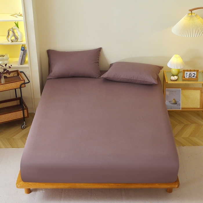 91家纺网 家纺一手货源 找家纺 晶缦 2025新款100%纯棉13376纯色喷气全棉磨毛单床笠 暖芸馨-深松棕