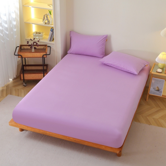 91家纺网 家纺一手货源 找家纺 晶缦 2025新款100%纯棉13376纯色喷气全棉磨毛单床笠 暖芸馨-雾紫色