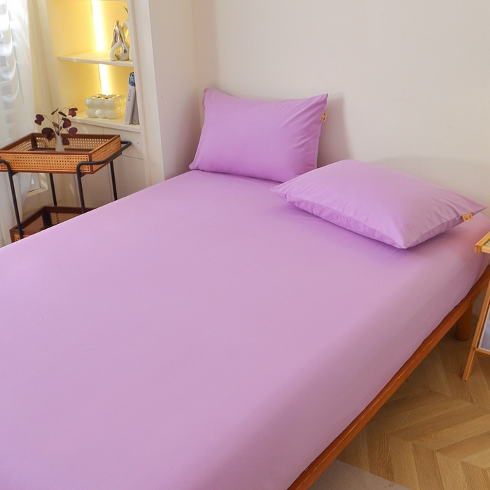 91家纺网 家纺一手货源 找家纺 晶缦 2025新款100%纯棉13376纯色喷气全棉磨毛单床笠 暖芸馨-雾紫色