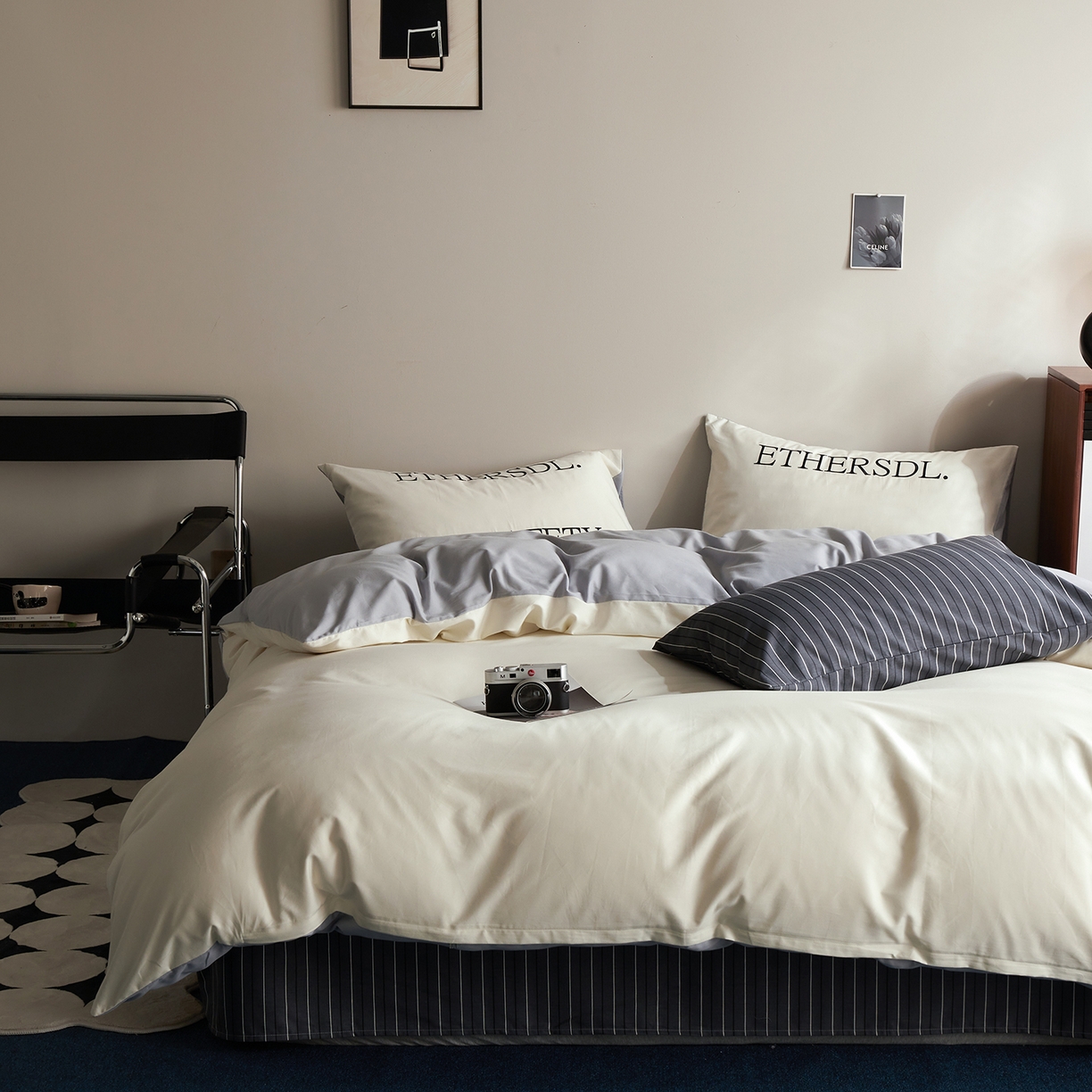 91家纺网 家纺一手货源 找家纺 怡家居 2025新款全棉60S磨毛绣花四件套--光栅系列 光栅-浅灰