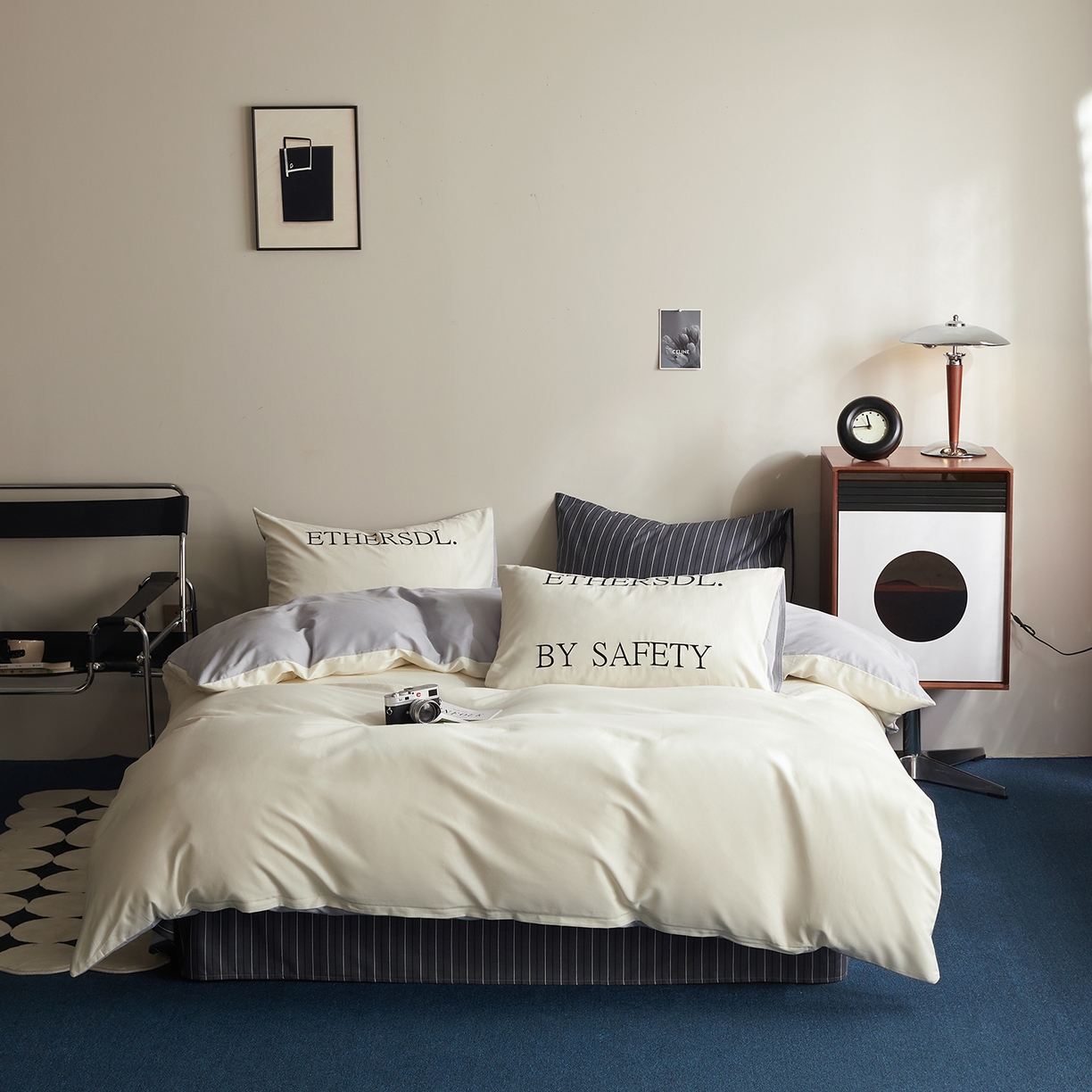 怡家居 2025新款全棉60S磨毛绣花四件套--光栅系列 光栅-浅灰