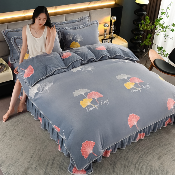 91家纺网 家纺一手货源 找家纺 （总2）千嘻汇 2025新款8斤牛奶绒金貂法莱绒床裙款保暖绒四件套