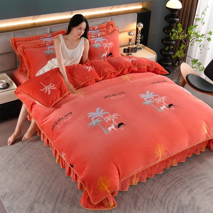 91家纺网 家纺一手货源 找家纺 （总2）千嘻汇 2025新款8斤牛奶绒金貂法莱绒床裙款保暖绒四件套