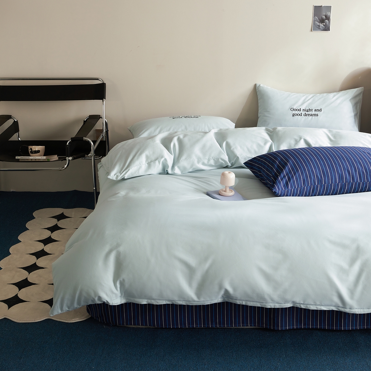 91家纺网 家纺一手货源 找家纺 怡家居 2025新款全棉60S磨毛绣花四件套--光栅系列 光栅-兰