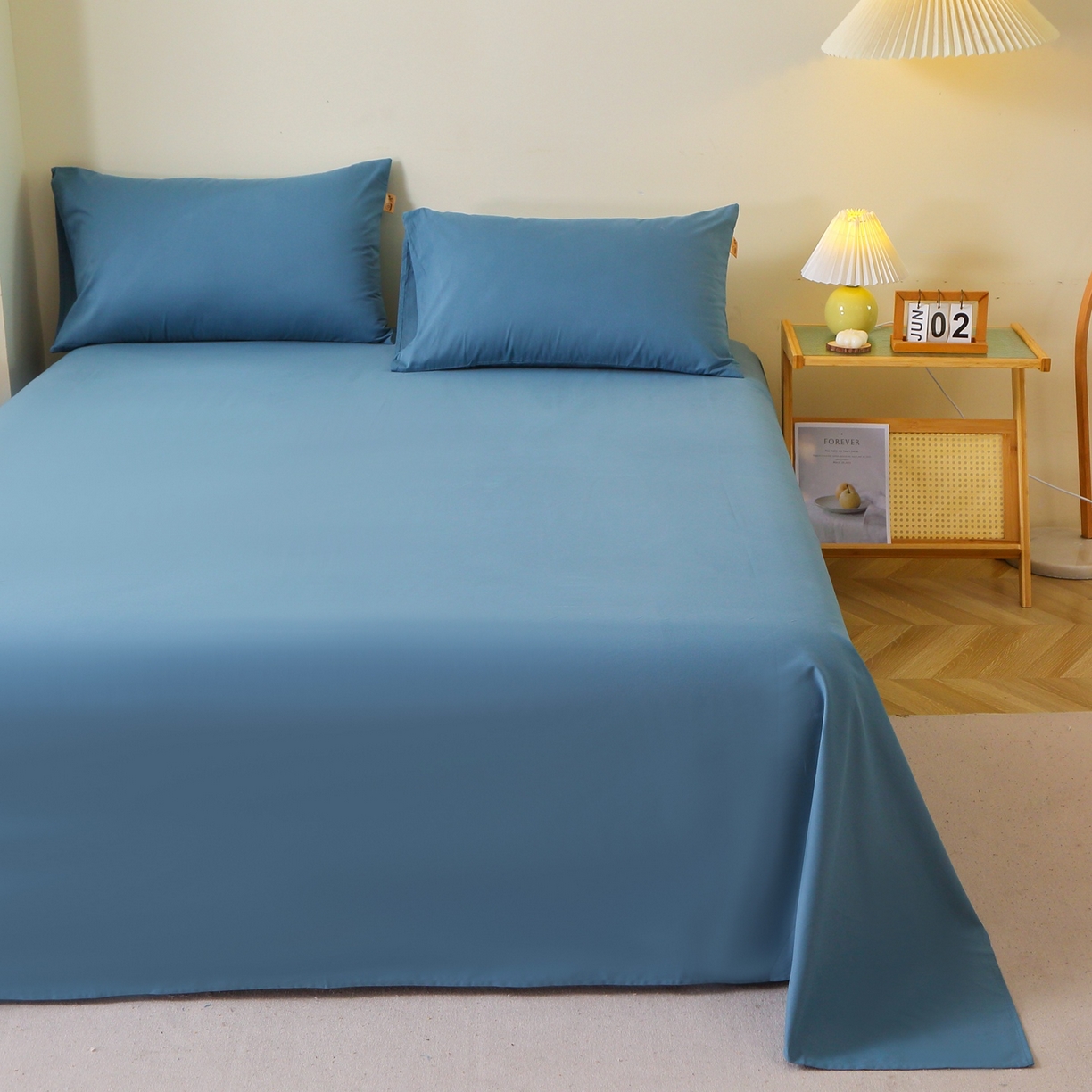 91家纺网 家纺一手货源 找家纺 晶缦家纺 2025新款100%纯棉13376纯色喷气全棉磨毛四件套和单品被套床单床笠枕套-单床单 暖芸馨-蝶翅蓝