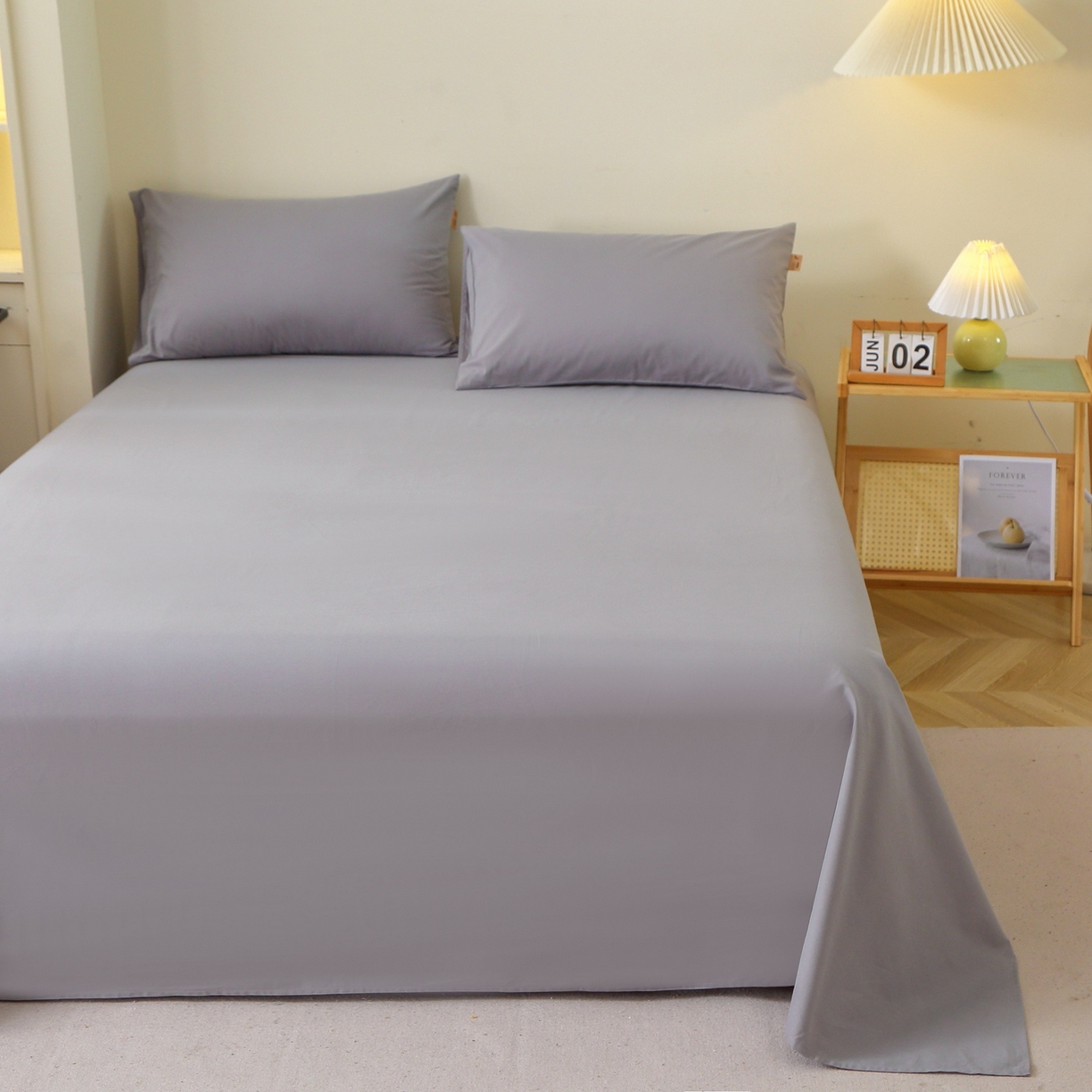 91家纺网 家纺一手货源 找家纺 晶缦家纺 2025新款100%纯棉13376纯色喷气全棉磨毛四件套和单品被套床单床笠枕套-单床单 暖芸馨-浅青灰