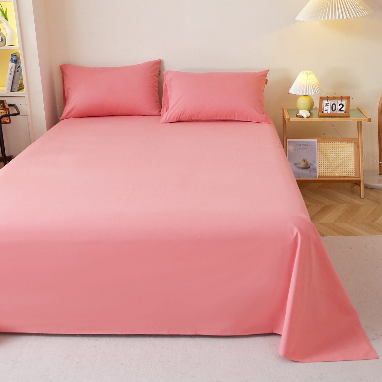 91家纺网 家纺一手货源 找家纺 晶缦家纺 2025新款100%纯棉13376纯色喷气全棉磨毛四件套和单品被套床单床笠枕套-单床单 暖芸馨-蕊红玉